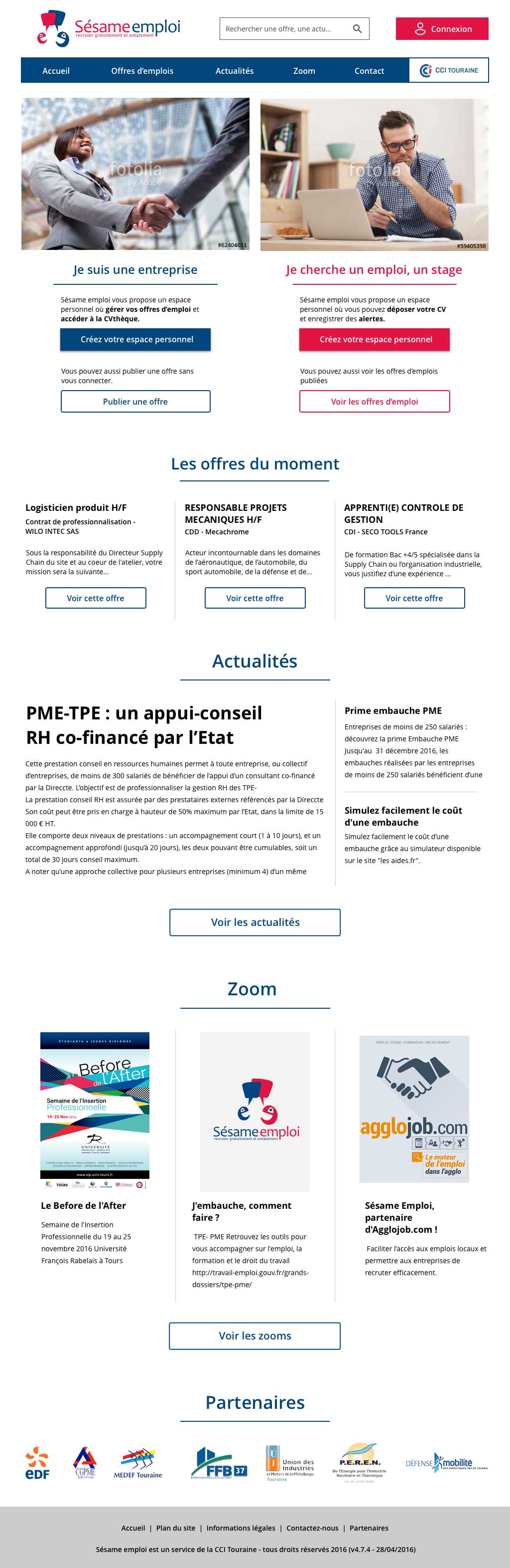 Version Desktop du site Sésame Emploi