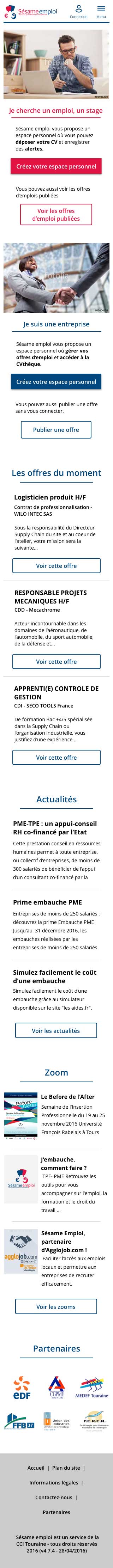 Version Mobile du site Sésame Emploi